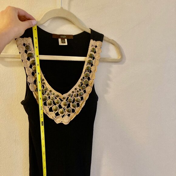Black Tank Top With Tan Crochet Metal Beaded Bib Boho Size XS - Picture 7 of 10